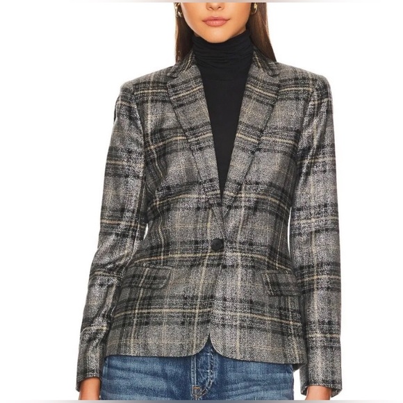 L’Agence Diana Skinny Lapel Blazer, Metallic Gray, Size 10 - Picture 3 of 16